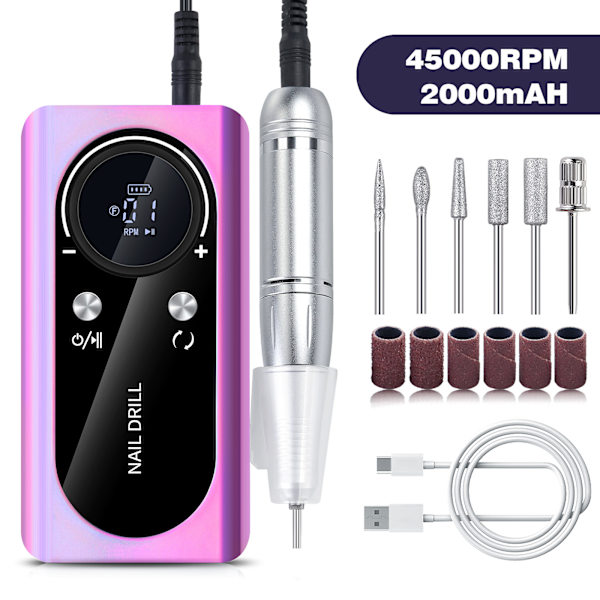 Nopea ja tehokas 45000 rpm ladattava kannettava sähköinen kynsiviila Purple