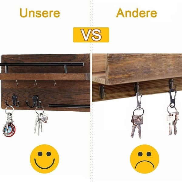 Nøkkelholder i tre med oppbevaringsbrett, 7 kroker, perfekt for gang, korridor, soverom og kontor