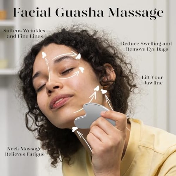 Gua Sha Sett i Rose Quartz - Ansiktsmassasje for Rynker & Muskelspenninger Metallic color -