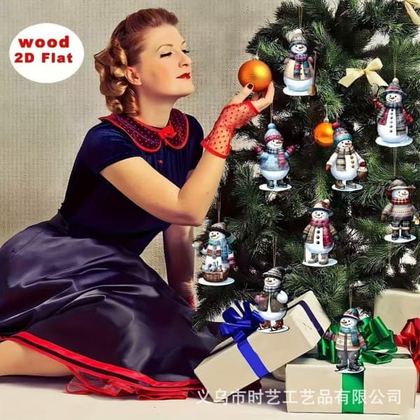 Juletrepynt i tre, snømann og tre juledekorasjon 20-piece set