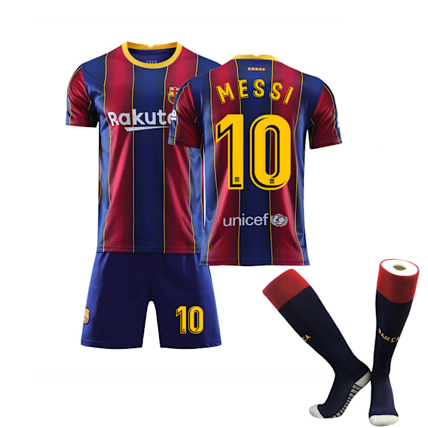 Barcelona-tröja 20-21 hem och borta nr 10 Messi speluniform barn sport fotboll overall herr Barca inga nummer strumpor Barca no number socks 26