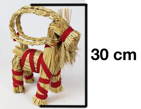 Halmget/Julget med röda bomullsband, stående, 30 cm hög