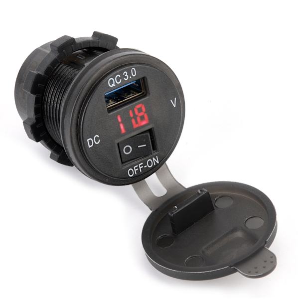 USB Hurtigoplader LED Digital Display med On/Off Knap Til Motorcykel Bil