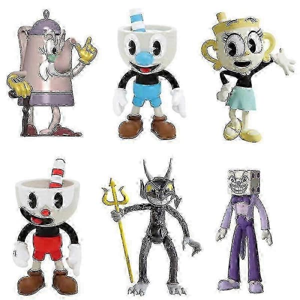 6 st Cup Head Anime Docka Figur Bakning Tårtdekoration Prydnader Barn Presentleksaker 9-11cm