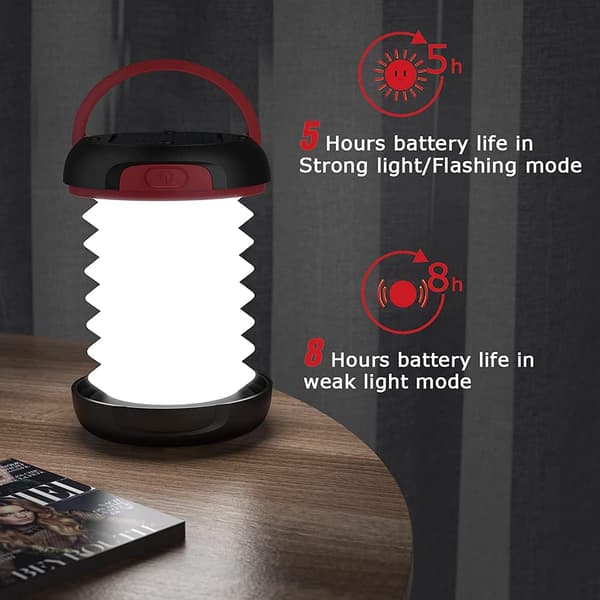 LED Campinglampe, sammenleggbar solcelle campinglanterne, Powerbank med 2 lademetoder (solcelle/USB) og 3 lysmoduser