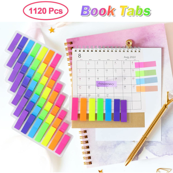 1120 st Bokmärkesetiketter, Självhäftande Notiser, Post-it Bok, Sidmarkörer
