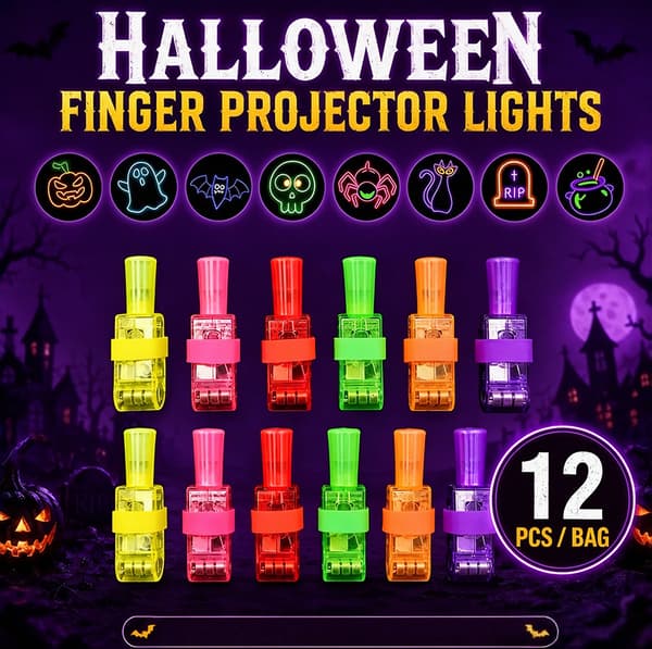 Halloween LED-projektionsringar för barn, lysande festgåvor, blandade förpackningsstorlekar E 12pcs