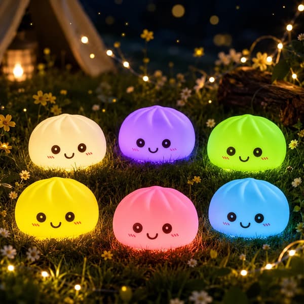 2027 Nye Dumpling Nattlys Glødende Dumplings Skrivebordsdekorasjon Søt Glødende Dumpling Dampkokerboks Kawaii Dumpling Lys Gaver E-1pcs