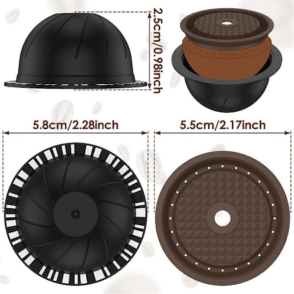 5 st återanvändbara Vertuo-kapslar för Nespresso-maskin, kaffekapsel med 2 silikonlock, 1 sked och bryggare