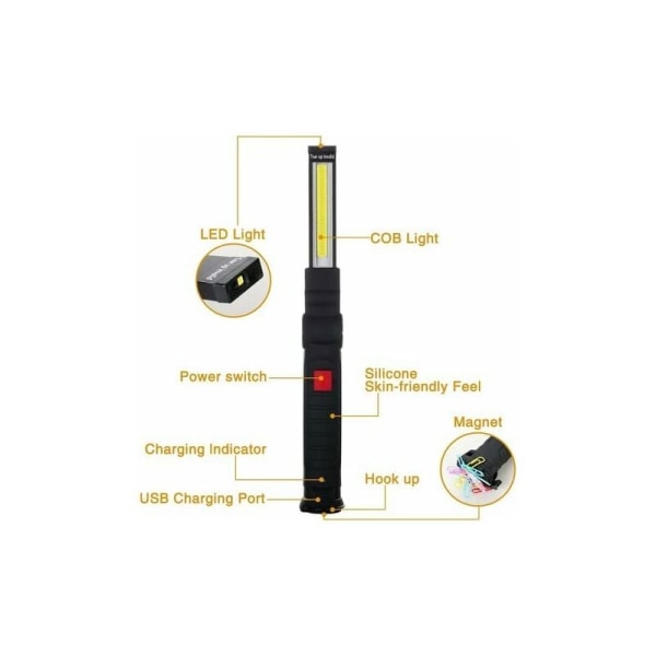 x Genopladelig LED Cob Arbejdslampe Værksted Cob Lommelygte Flash