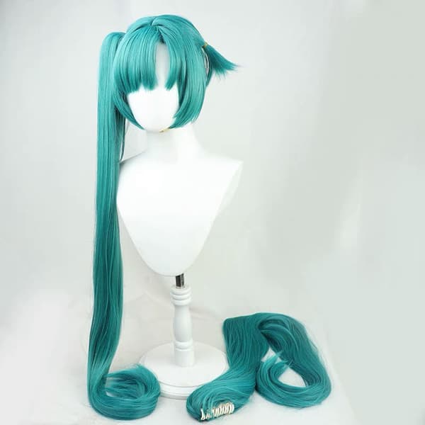 Hatsune Miku paryk til cosplayfest, 2 hestehaler, lang og glat, CJY{F3}