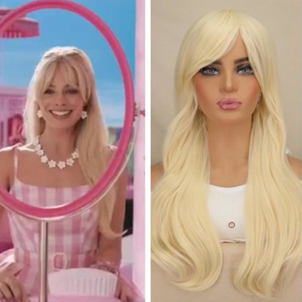 Blond Barbie Film Cosplay Peruk Lång Vågig/Rak Platinblond Hår Fest Peruker