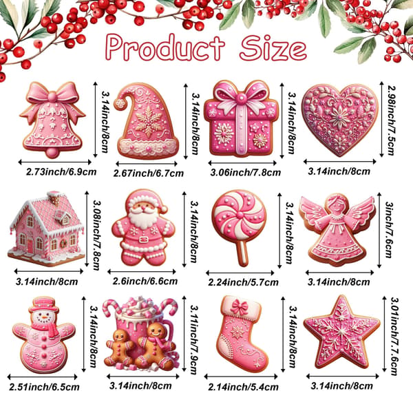 24-delars Rosa Pepparkaks Julgransprydnadsset - Julgransdekorationer