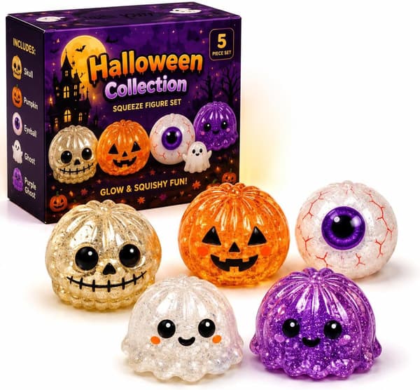 Halloween Græskar Squishy Legetøj, Langsomt Stigende Stressbold, Sensorisk Fidget Aflastningslegetøj 5-Piece Set