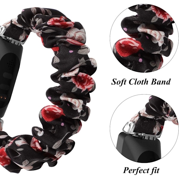 MEFEO Scrunchies kompatibla med Fitbit Inspire 2 Bands/Inspire Black/Red Flower Black/Red Flower Large