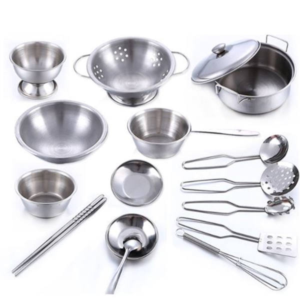 Köksset Barnleksak Imitation Stål 16 Delar Silver MK