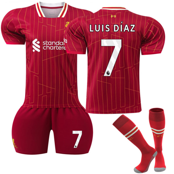 2024-2025 Liverpool hjemmefotballdrakt for barn med strømper nr 7 Luis Diaz 20