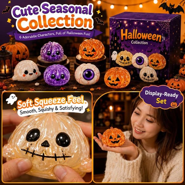 Halloween Græskar Squishy Legetøj, Langsomt Stigende Stressbold, Sensorisk Fidget Aflastningslegetøj 5-Piece Set