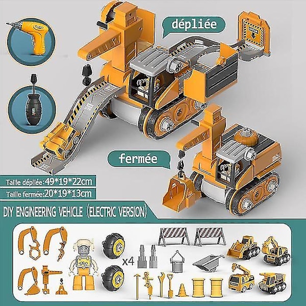 Montering af køretøjer lastbil DIY byggesæt til børn, 4 i 1 ingeniørbil med elektrisk boremaskine, pædagogisk gave null none