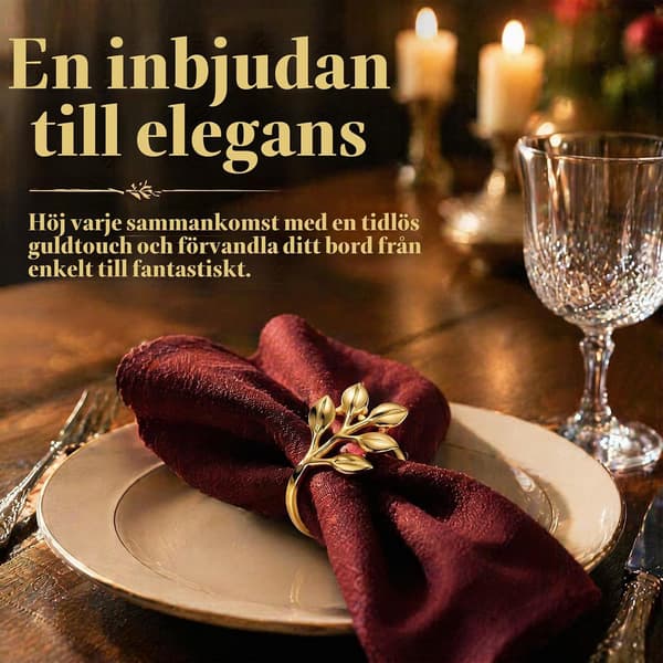 20 stk. guldfarvede servietringe, bladdesign til bryllup og borddekoration