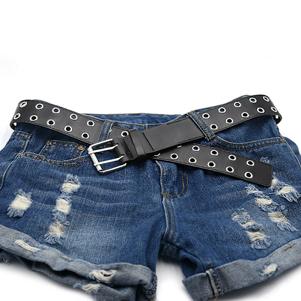 Dobbelt hul bælte PU læder punk bælte kvinder mænd jeans 2 huller