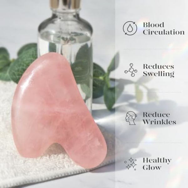Gua Sha Set i Rosenkvarts - Ansiktsmassage för Rynkor & Muskelspänningar Rose quartz. -