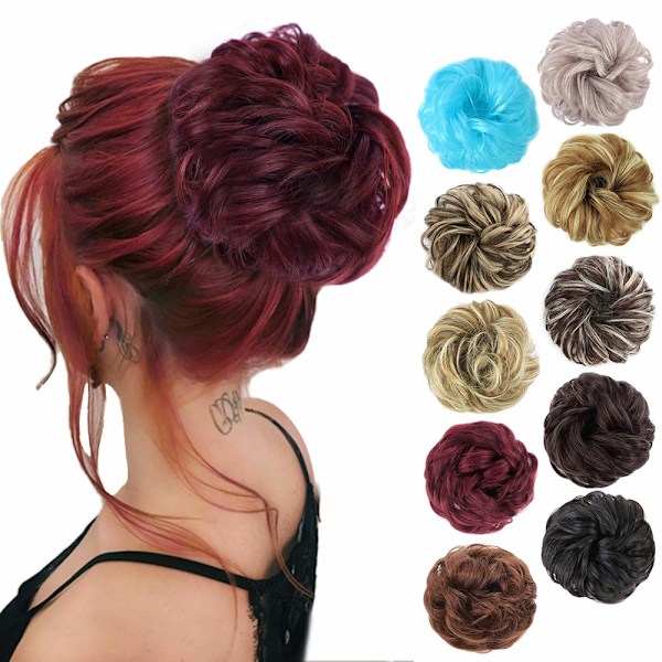 1 kpl Messy Hair Bun -hiuspanta -hiuslisäke Curly Wavy Messy Synteettinen Chignon naisille Updo Hairpiec Dark Wine##