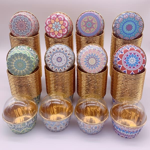 50 stk. Boho Cupcakeforme – Engangs varmebestandige Muffinsforme med valgfri låg, Bageforme til Cupcakes, Bryllupper og Fødselsdagsfester Red 50 Cake Cups Without Lids
