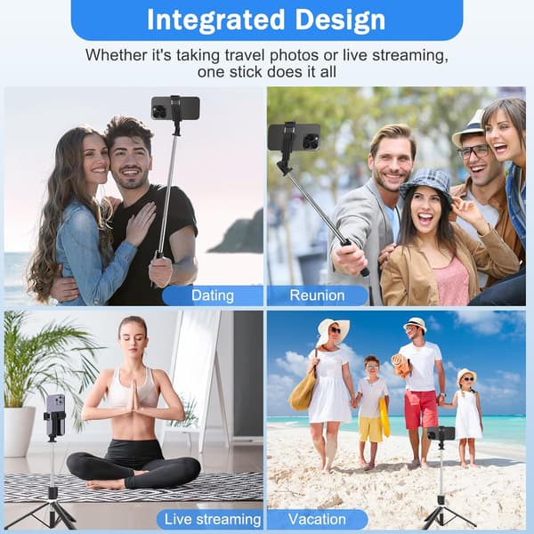 Selfie Stick Tripod with Fill Light, Phone Selfie Stick, Durable Stainless Steel Design, Bluetooth Remote Control and Stable Tripod Support