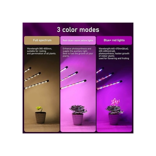 Grow Light 80 LEDs 360° Plant Grow Light Trädgårdsbelysning med fullt spektrum och timing - Fyra rör