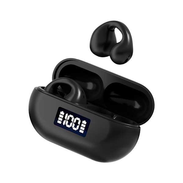 Smarte trådløse Bluetooth-hovedtelefoner med åben støjreduktion med trådløs opladningsboks og digitalt display Sport Bluetooth-hovedtelefoner (sort)
