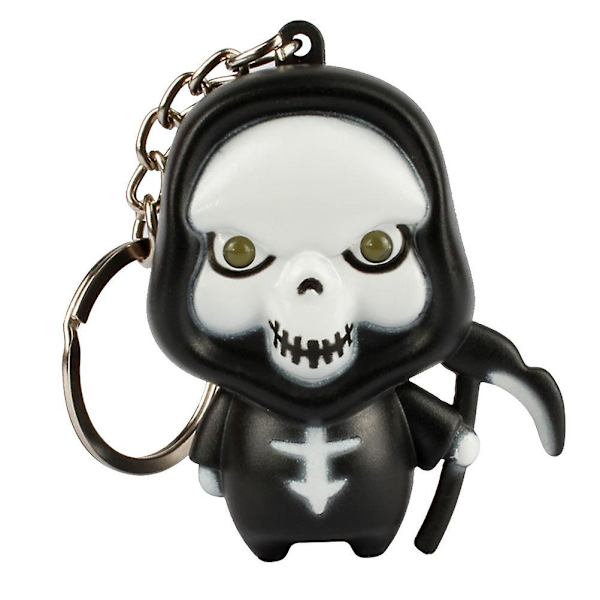 LED-taskulamppu avaimenperä äänellä Halloween-haamu avaimenperät Bag Pandent (valkoiset silmät)