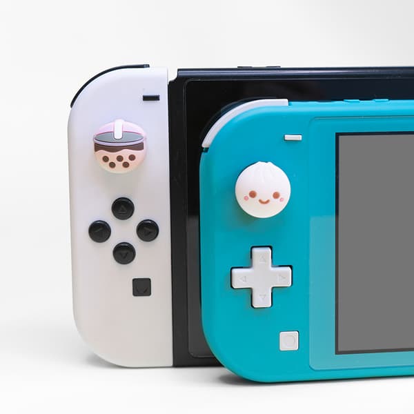 Joystick Skydd Bekväm Touch Söt Tecknad Silikon Spel Tumgrepp Skydd för Switch OLED Milk Tea Bun 0.1