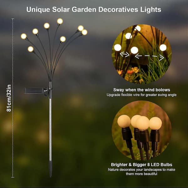 Solcellelamper Utendørs (6-pakning, 48 LED), Solcellehagelamper, Utendørsdekorasjoner, Ildfluelampe