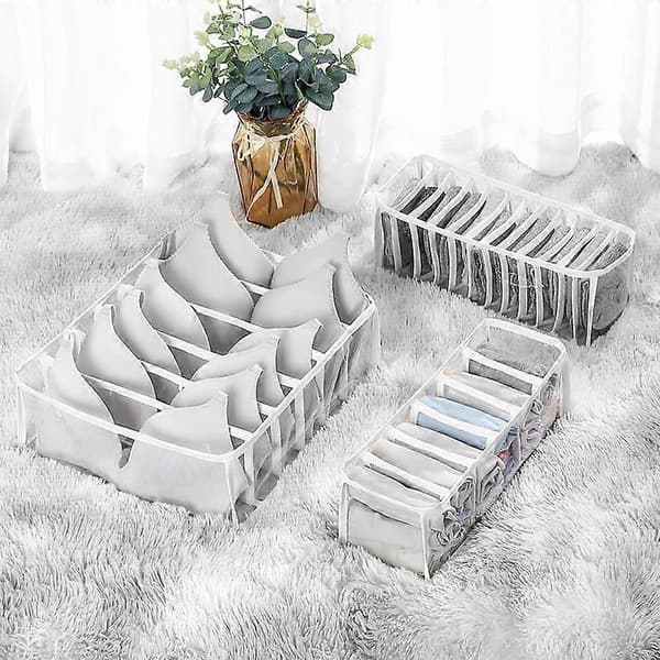 Oppbevaringsboks med skillevegger for sokker og undertøy grey 3 pcs/set