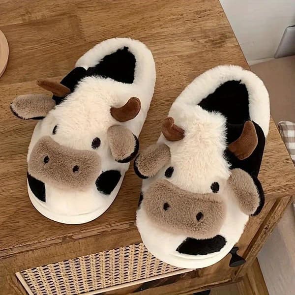 Søde tyksålede hjemmesko med ko-print, varme indendørssko til mænd og kvinder efterår vinter Cows EU 36