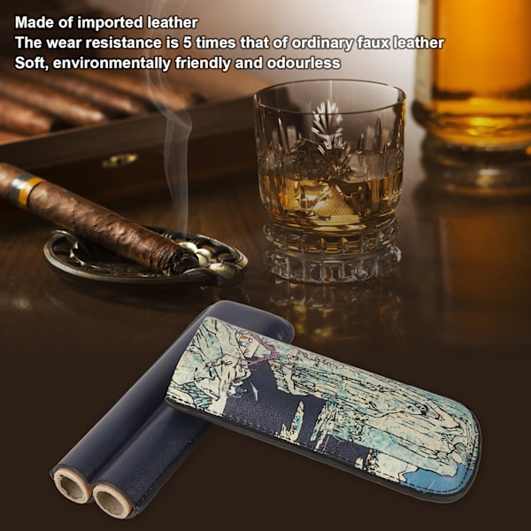Cigar Etui 2 Fingre Kunstlæder Vandtæt Letvægts Bærbar Cigar Holder Etui