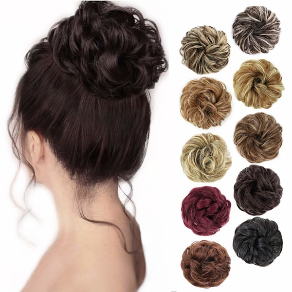 1 st Slarvig Hårsnodd Bun Hårförlängning Lockigt Vågig Slarvig Syntetisk Chignon för Kvinnor Updo Hårsmycke 6#-Dark Brown