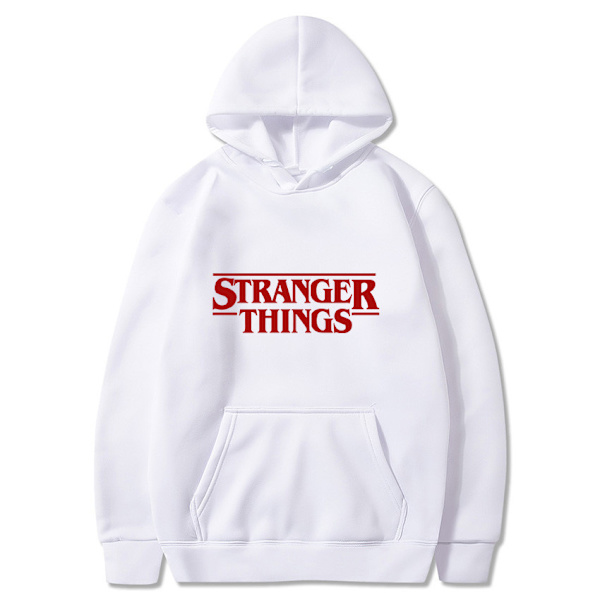 Stranger Things trykket hettegenser – fleeceforet hettegenser White M