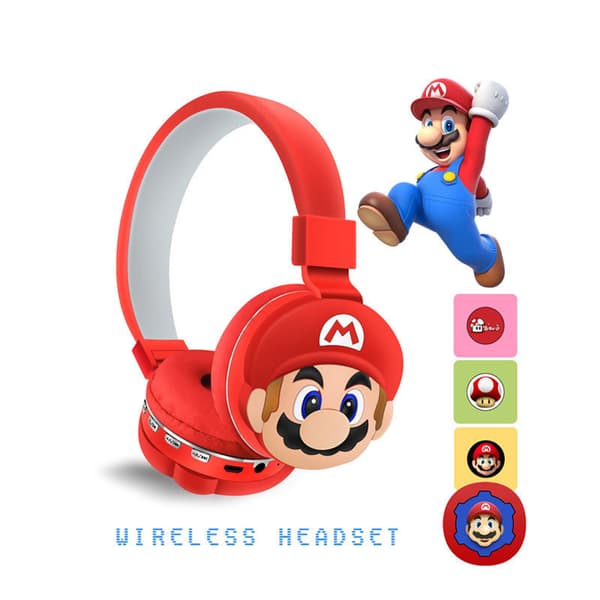 Super Mario Barnhörlurar för Barn Bluetooth Trådlösa Stereo On-Ear Hörlurar Blue