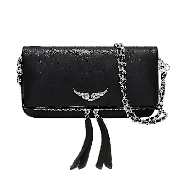 Zadigvoltaire Damväska i Läder, Messenger Bag, Axelväska med Rhinestone-Dragkedja Black