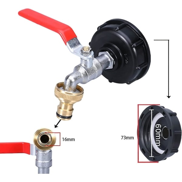 1000L tankhane med hane-adapter til haveslange, S60x6 Ibc hanetilslutning