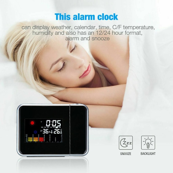 LCD väckarklocka Radiostyrd klocka LED Radiostyrd väckarklocka Snooze-alarm Bordsklocka med projektion