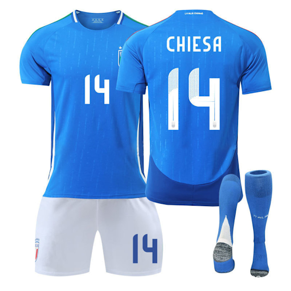 Italian EM-tröja 2024 hemmatröja Chiesa vuxen barn träningsdräkt herr- och damfotbollsuniform Italien Hemma nr 18 + strumpor och utrustning Italy Home No. 18 + Socks & Gear XXL