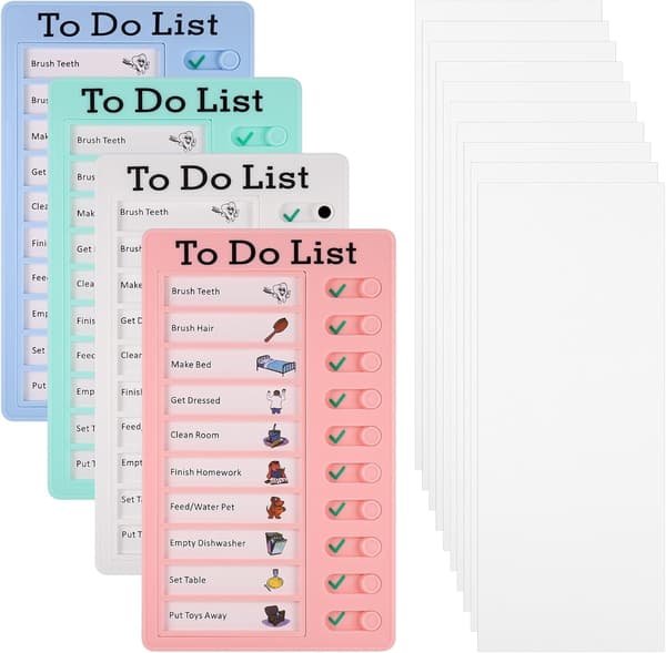 Chore Chart for Kids, 4 Pcs, To Do List, Checklist, Board, Removable, Reusable, Daily Schedule, Behavior Chart