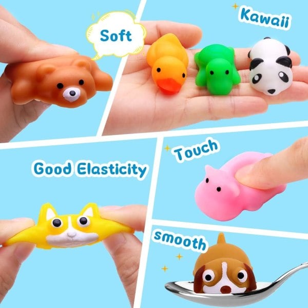 18 stk. Mochi Squishy Legetøj - Mini Jungledyr Squishies - Blødt Klemmelegetøj - Kawaii Stress Relief - Godteposefyld