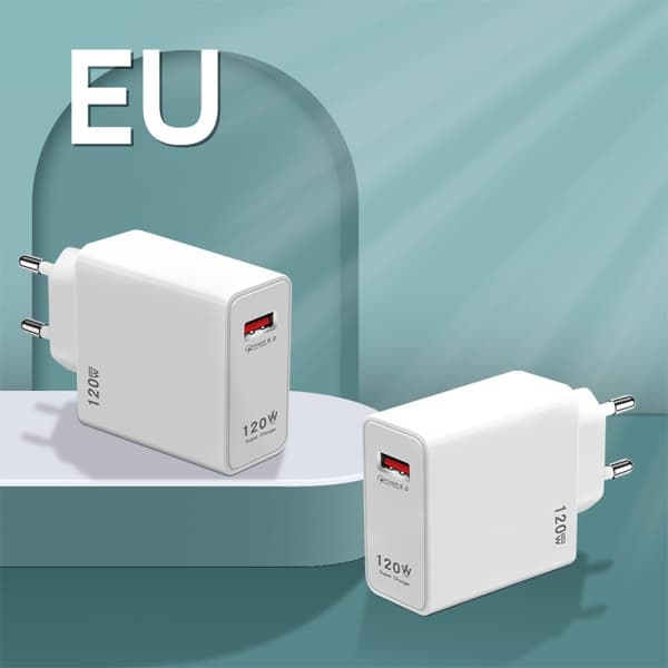 120W USB reiselader Hurtiglading Høyhastighets trippellader M EU-plugg