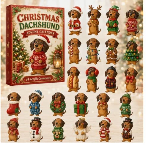 2026 Jul Dachshund Julekalender, 24-dagers nedtelling blindboks med søte hundeoverraskelser*Stil 4*Flat design Flat design Style 4