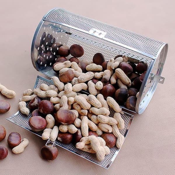 Roterende grillkurv i rustfrit stål, rotisserietromle 12x18 cm til kaffebønner, nødder, ovn