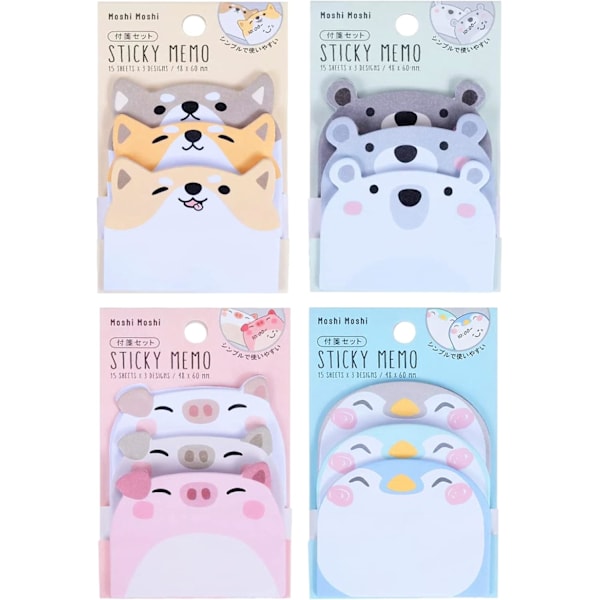 4-pak dyreformede sticky notes, søde sticky notes, 180 stk